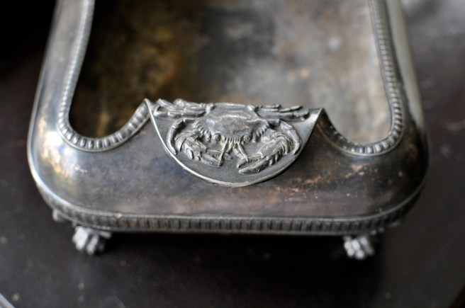 This is my other treasure from the antiques fair, a great little crab-handled cachepot. How could I resist?